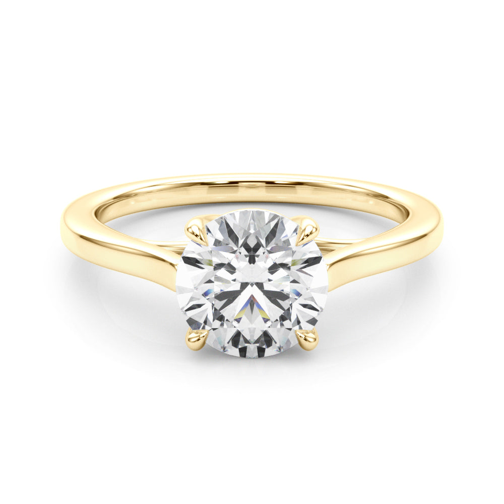 Side profile of a 14K yellow gold engagement ring showing the high-set 4-prong mount for maximum diamond sparkle.