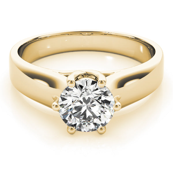 14K yellow gold engagement ring with a brilliant round lab-grown diamond held securely by a designer 6-prong setting.