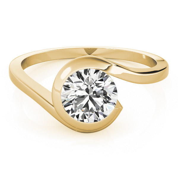 Perspective view of the bypass solitaire ring in 14K yellow gold.