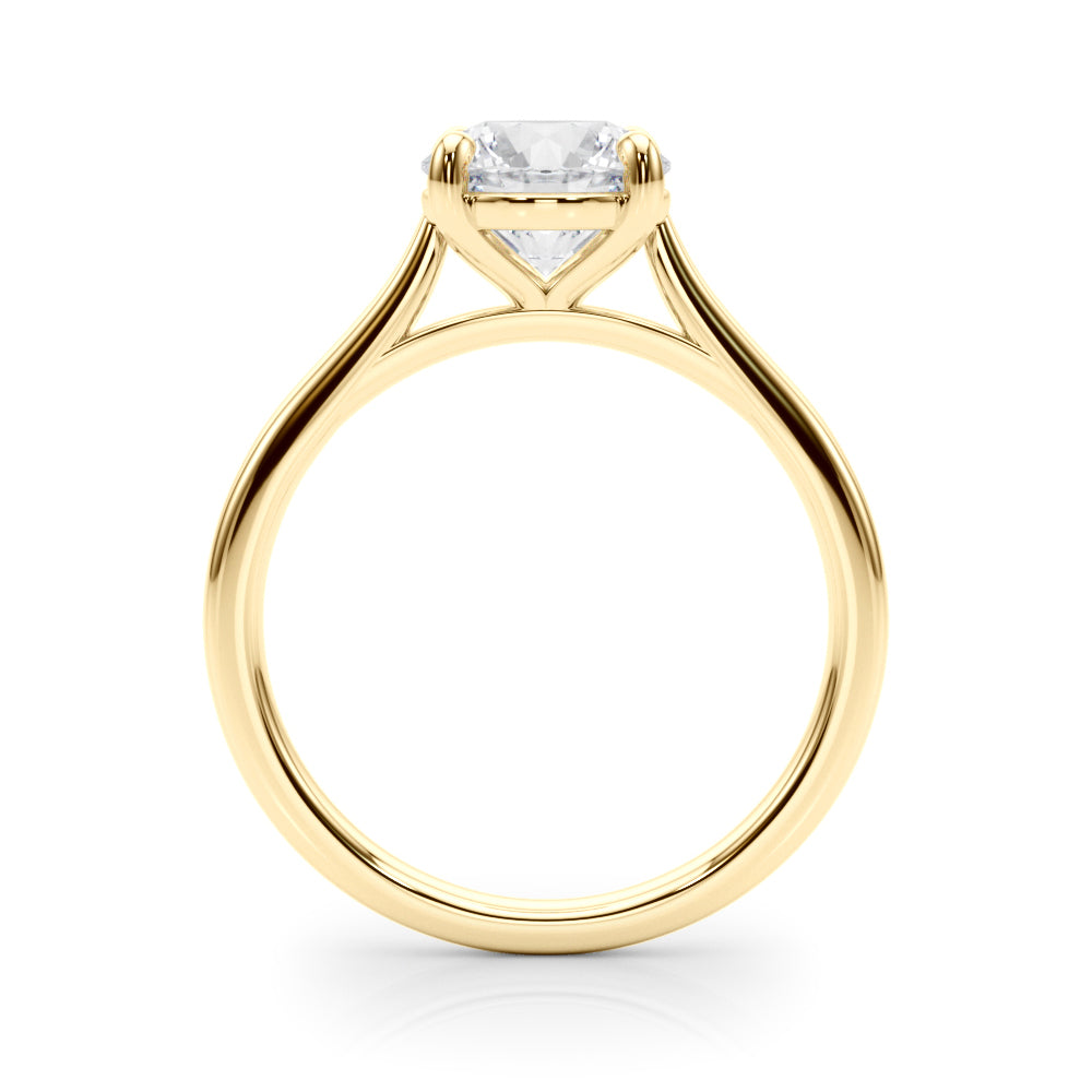 Angled shot of a yellow gold 4-prong VS-F lab diamond ring