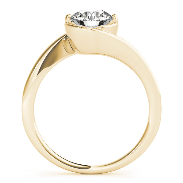 Detailed side view of the yellow gold ring highlighting the 2-prong and bezel-support structure.