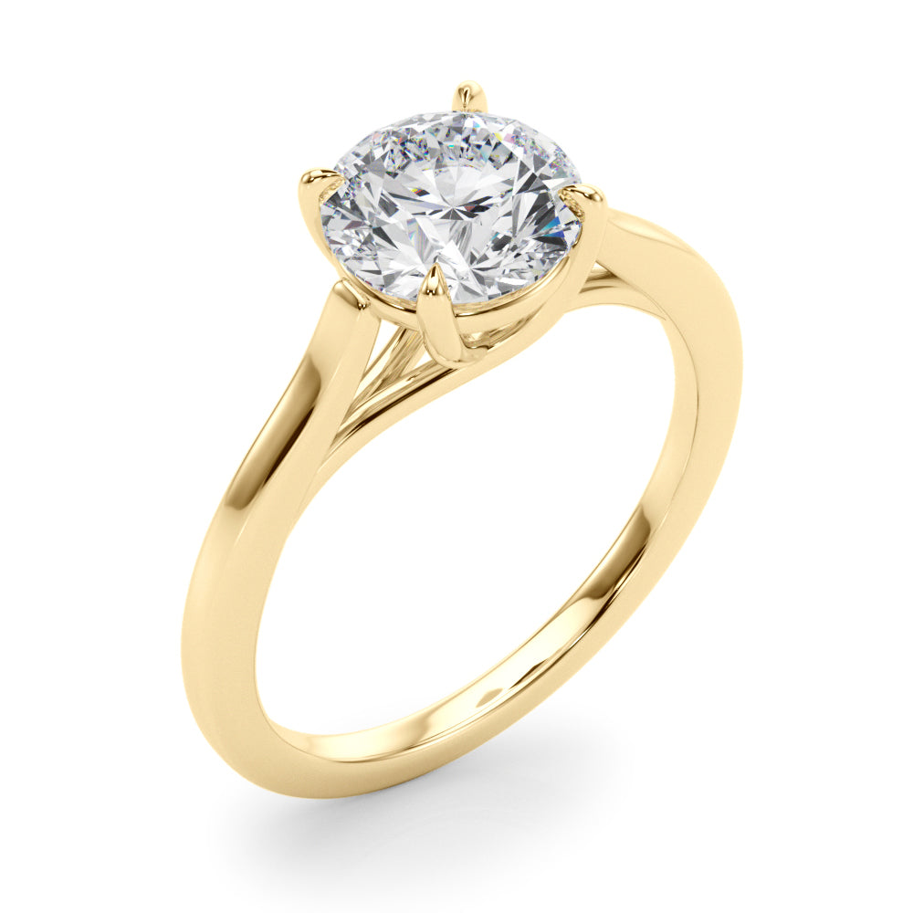 Side view of the 14K yellow gold 4-prong solitaire highlighting the diamond's brilliance.