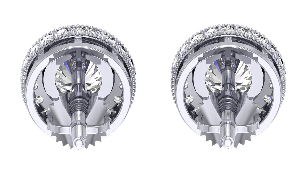 Diamond Halo Cluster Stud Earrings I1 G 1.85 Ct Genuine Diamonds 14k Solid Gold