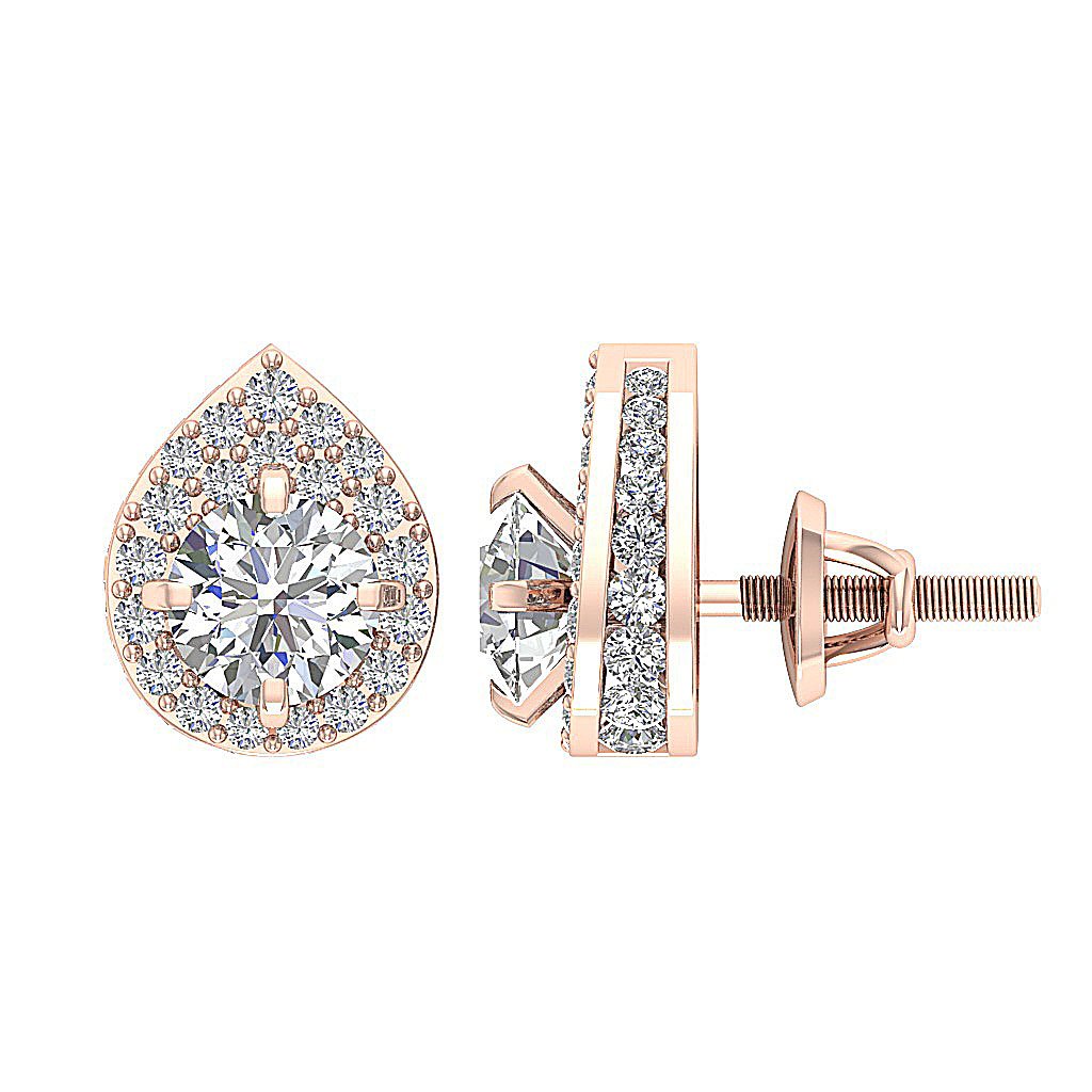 14k/18k Yellow Gold Round Diamond I1 G 1.75Ct Removable Jacket Halo Solitaire Stud Earring 7.80MM