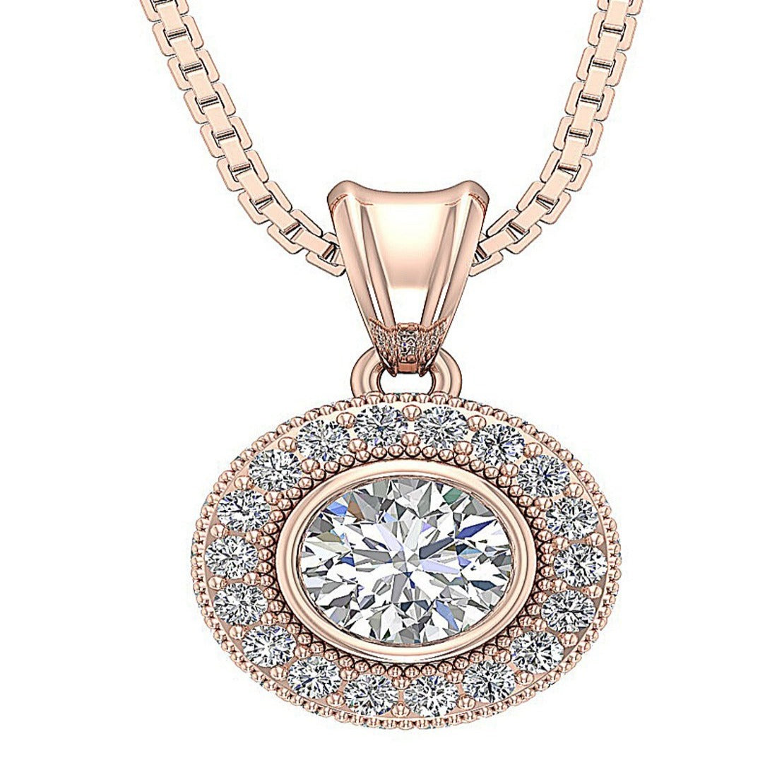 Halo Cluster Pendants Prong Bezel Set Round Diamond I1/SI1 G 1.00 Carat 14k/18k Solid White Gold