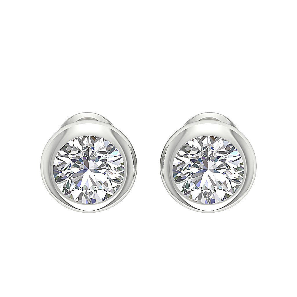 Natural Diamond Solitaire Studs Engagement Earrings I1 G 1.40 Ct 14k / 18k White Gold Bezel Set