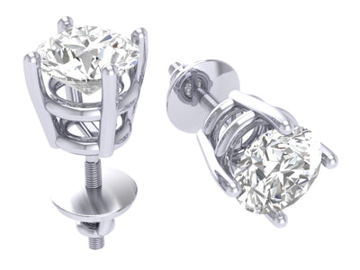 SI1 G 0.50 Ct Basket Set Solitaire Studs Earrings Round Cut Diamond 14k / 18k Gold