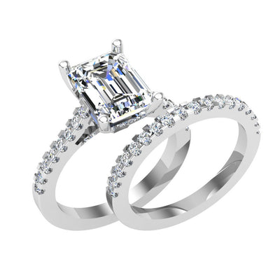 Engagement Wedding Band Sets Emerald Round Diamond VS1 F 2.51 Ct 14K Gold