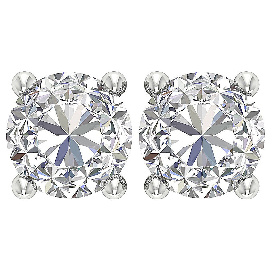14k White Gold Round Lab Grown Diamond Solitaire Studs Earrings Screw Back