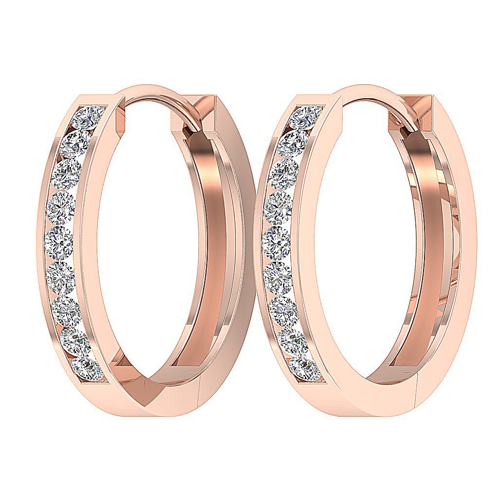 14k Rose Gold Genuine Diamond Channel Set Earring