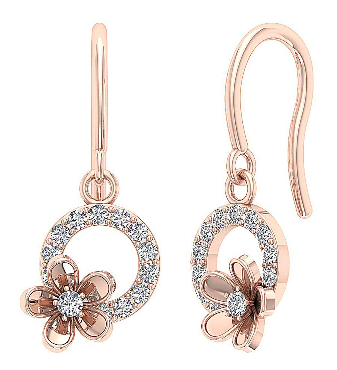 Round Diamond Dangle Anniversary Earrings SI1/I1 G 0.40 Ct 18k/14k White Gold Prong Set