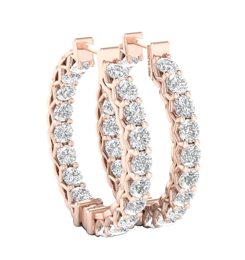 VVS1/VS1/SI1/I1 G 1.50 Ct Inside Outside Hoop Engagement Earrings 18k/14k Yellow Gold Natural Diamond Prong Set