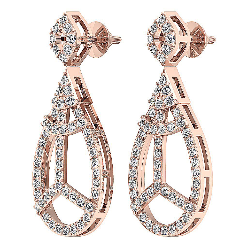 18k/14k Rose Gold Dangle Engagement Earrings Natural Diamond VVS1/VS1/SI1/I1 G 1.10 Ct Prong Set