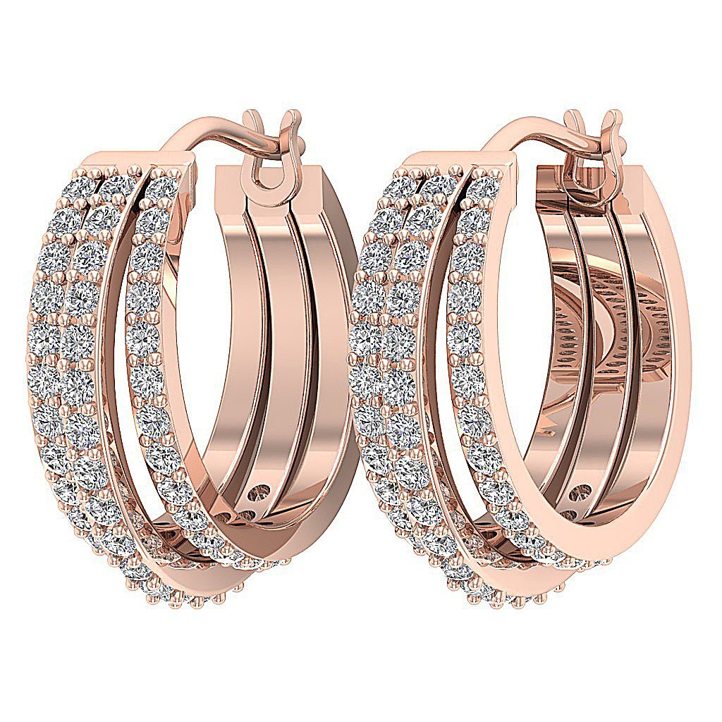 14kRoseGoldRoundDiamondHoopsEarring