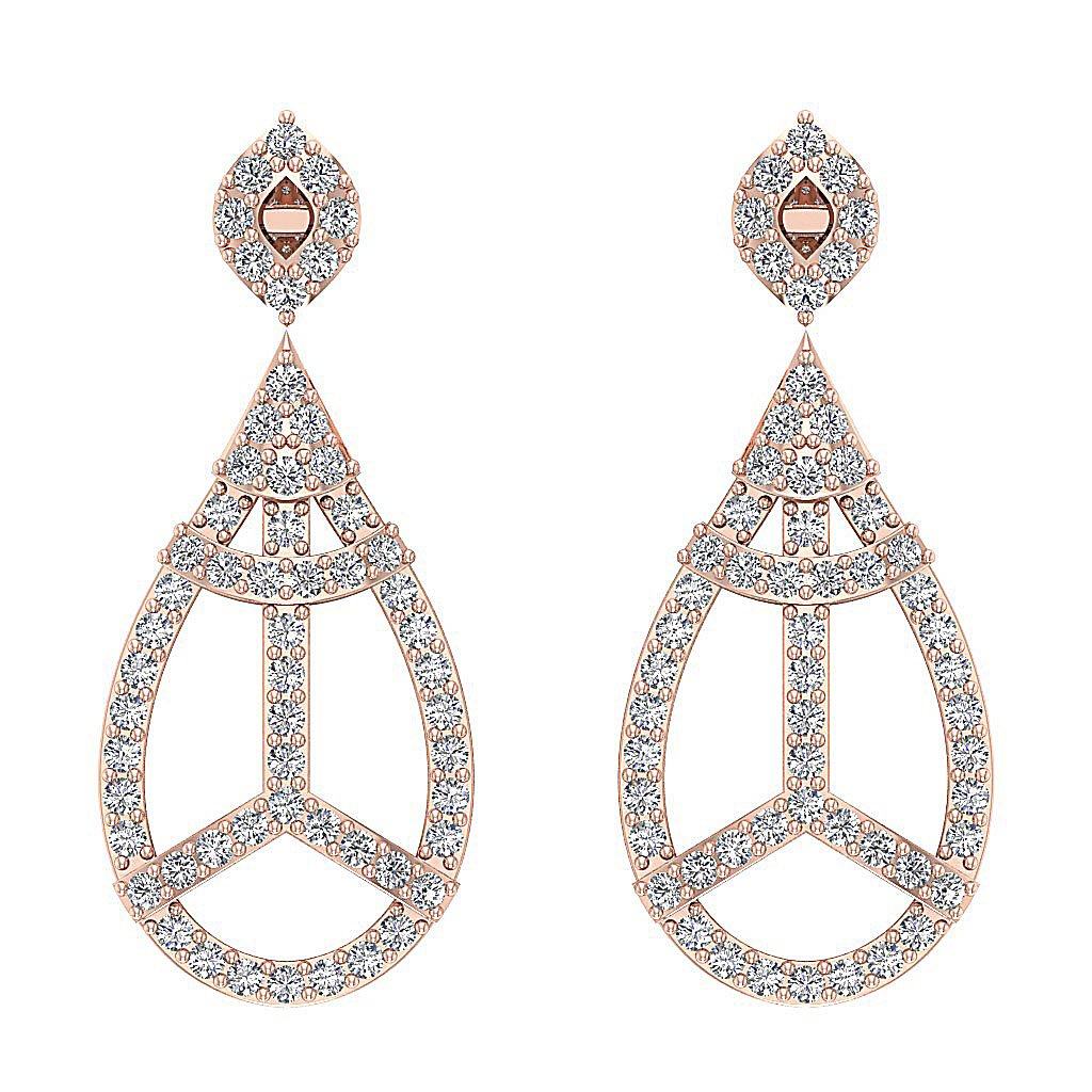 18k/14k Rose Gold Dangle Engagement Earrings Natural Diamond VVS1/VS1/SI1/I1 G 1.10 Ct Prong Set
