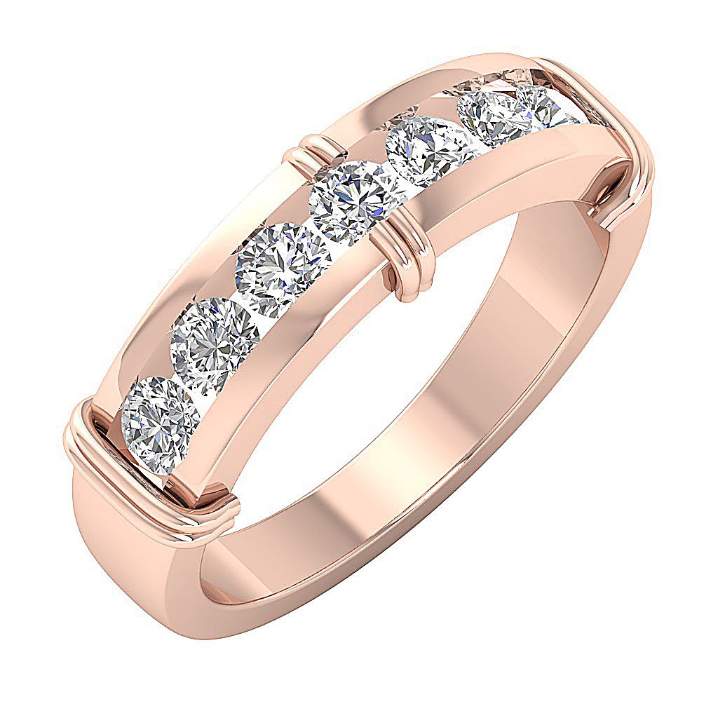 Mens Engagement Ring SI1/I1 G 1.10 Ct 14k Solid Gold Natural Diamond Channel Set Width 6.35MM