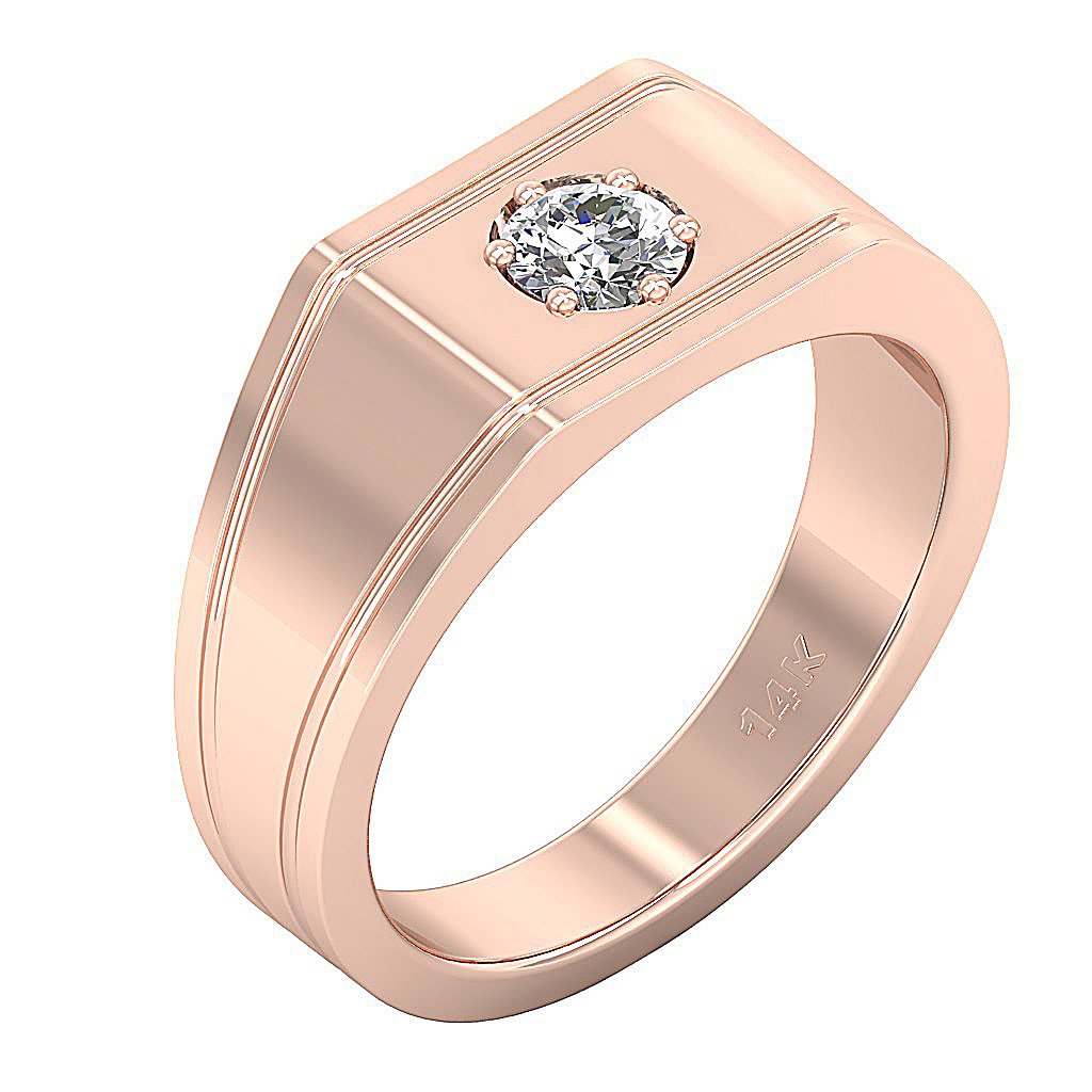 Genuine Diamond 14k Solid Gold SI1/I1 G 0.30 Ct Men Solitaire Wedding Ring Prong Set 8.95 MM