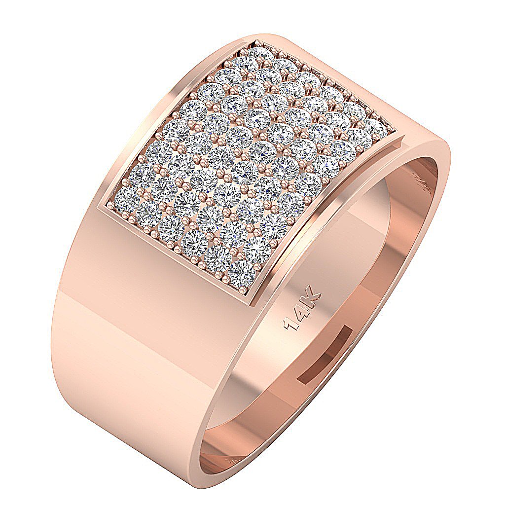 14k Solid Gold Mens Anniversary Ring SI1/I1 G 1.00Ct Natural Diamonds Pave Set Width 12.85MM
