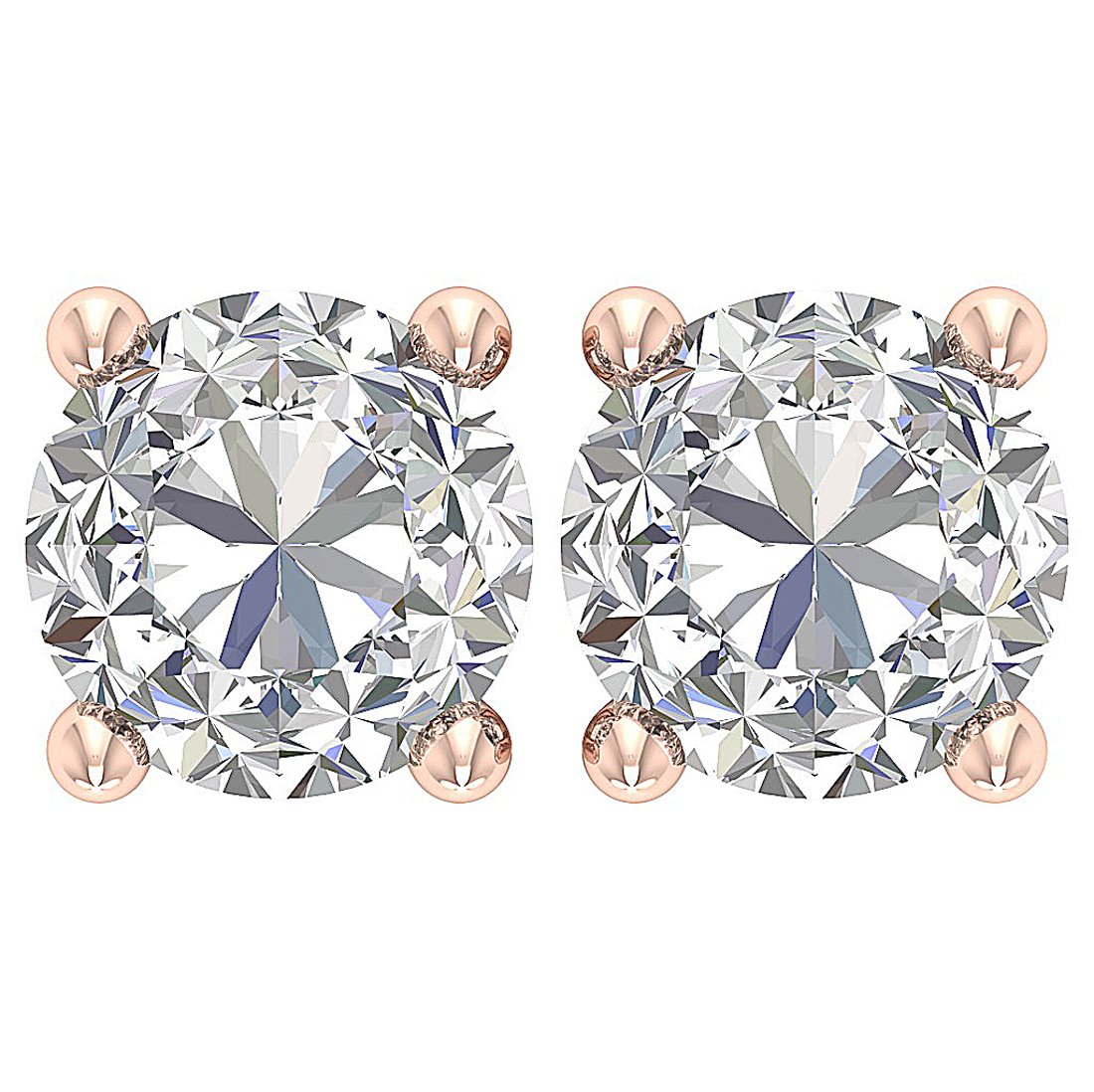 I1 G 2.50 Ct 4 Prong Set Natural Diamond 14k Solid Gold Solitaire Stud Earring