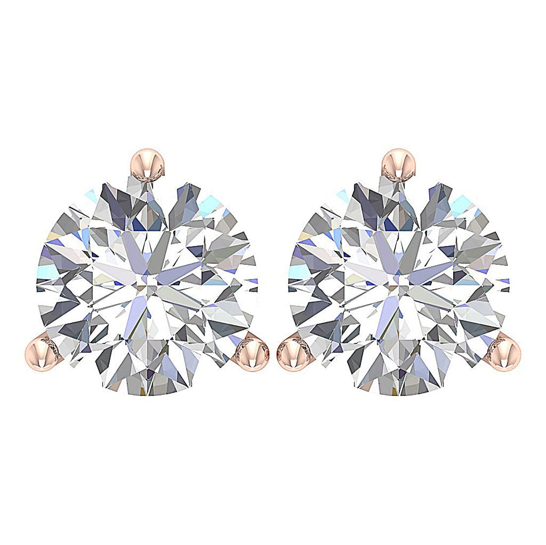 Martini 3 Prong Set Solitaire Stud Earring 14k Gold I1 G 2.50 Ct Round Cut Diamond