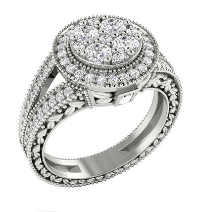 Prong Bezel Set Halo Solitaire Anniversary Ring SI1 G 1.10 Ct Round Diamond 14k Solid Gold