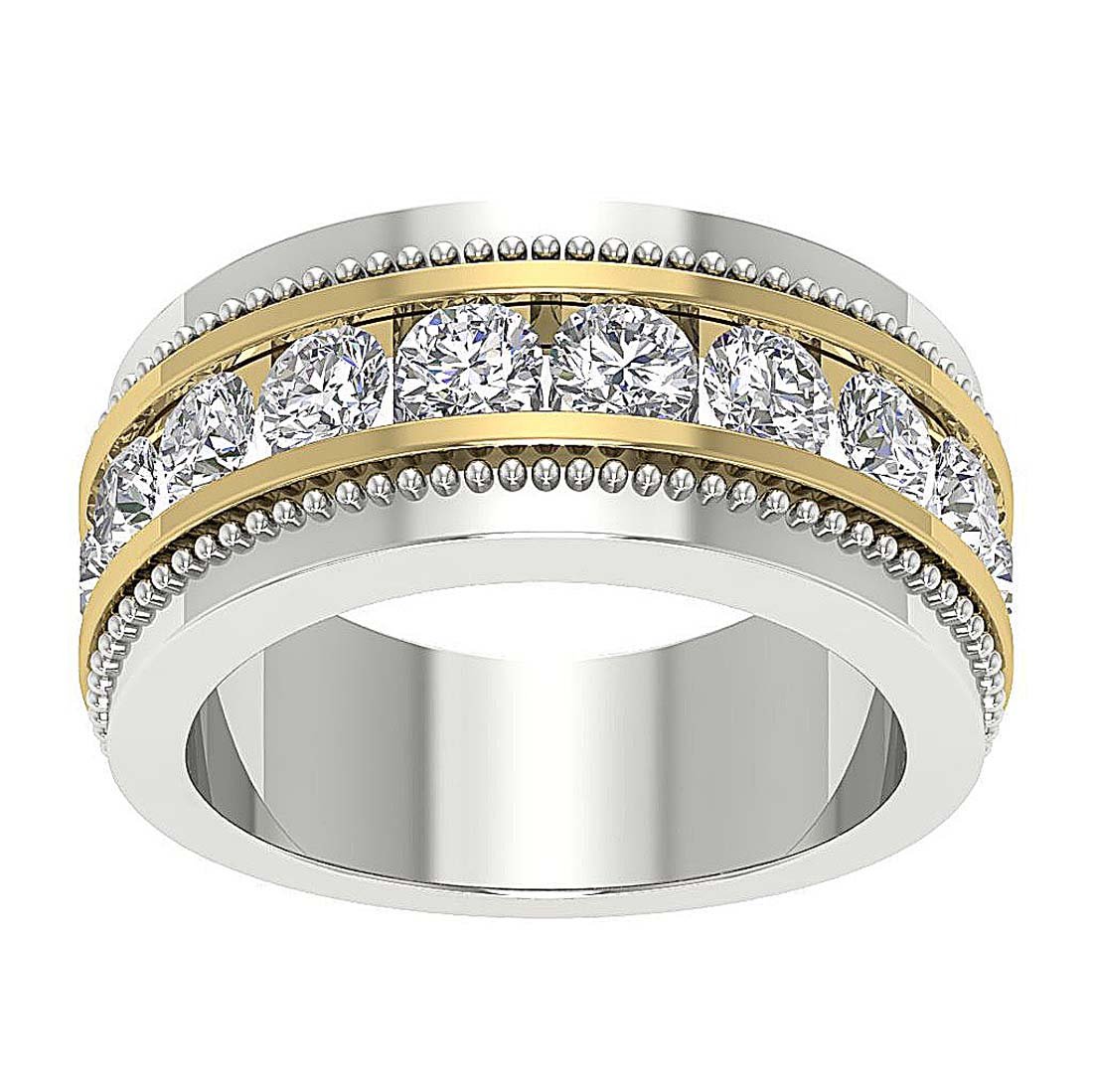 Mens Anniversary Ring SI1/I1 G 2.00Ct Round Diamond 14k Solid Gold Channel Set Width 10.00MM