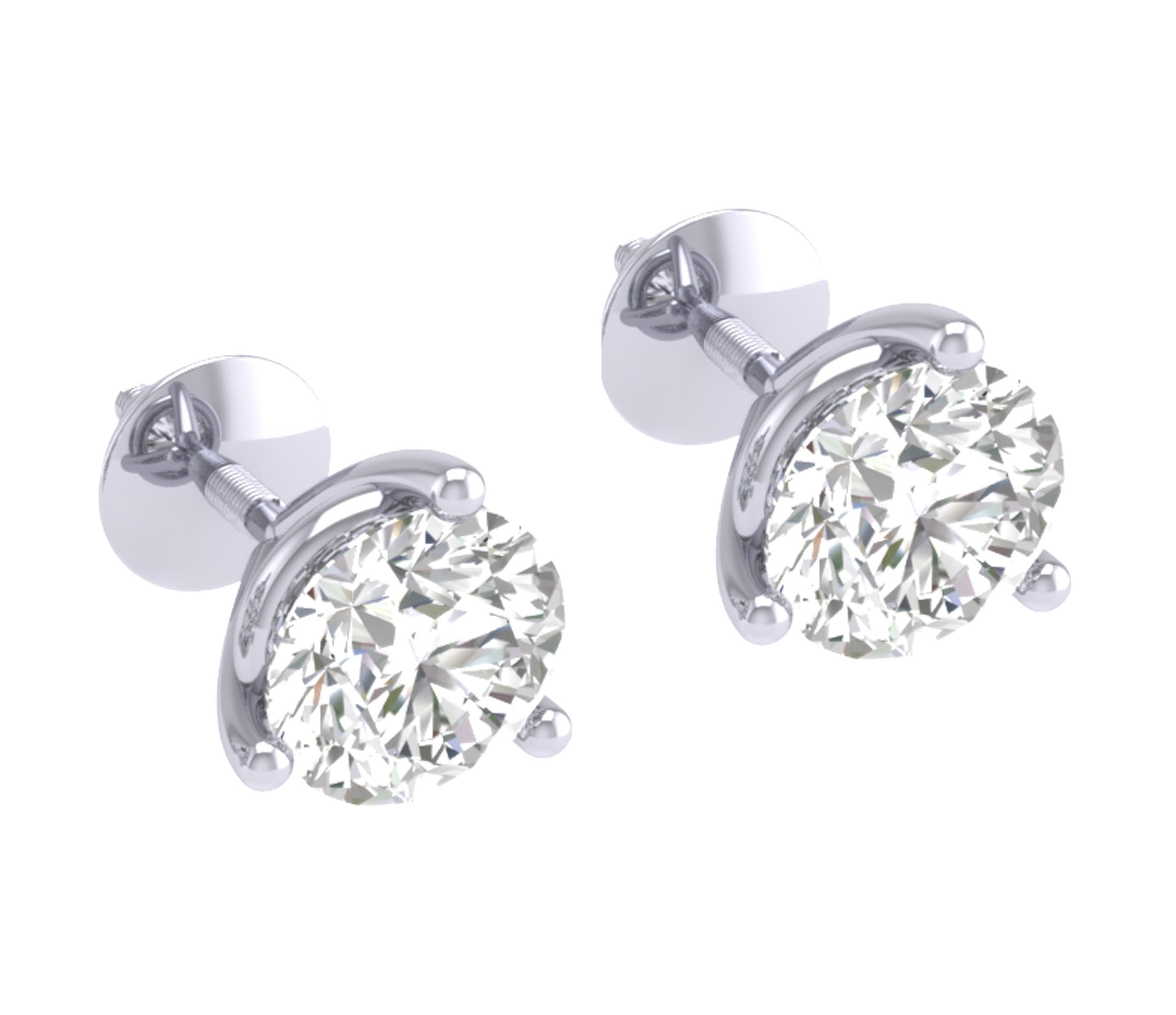 Screw Back Solitaire Studs Earrings Martini Set 14k White Gold Lab Grown Diamonds