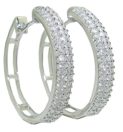 Pave Set Large Hoops Engagement Earrings Natural Diamond SI1/I1 G 1.00 Ct 18k/14k White Gold