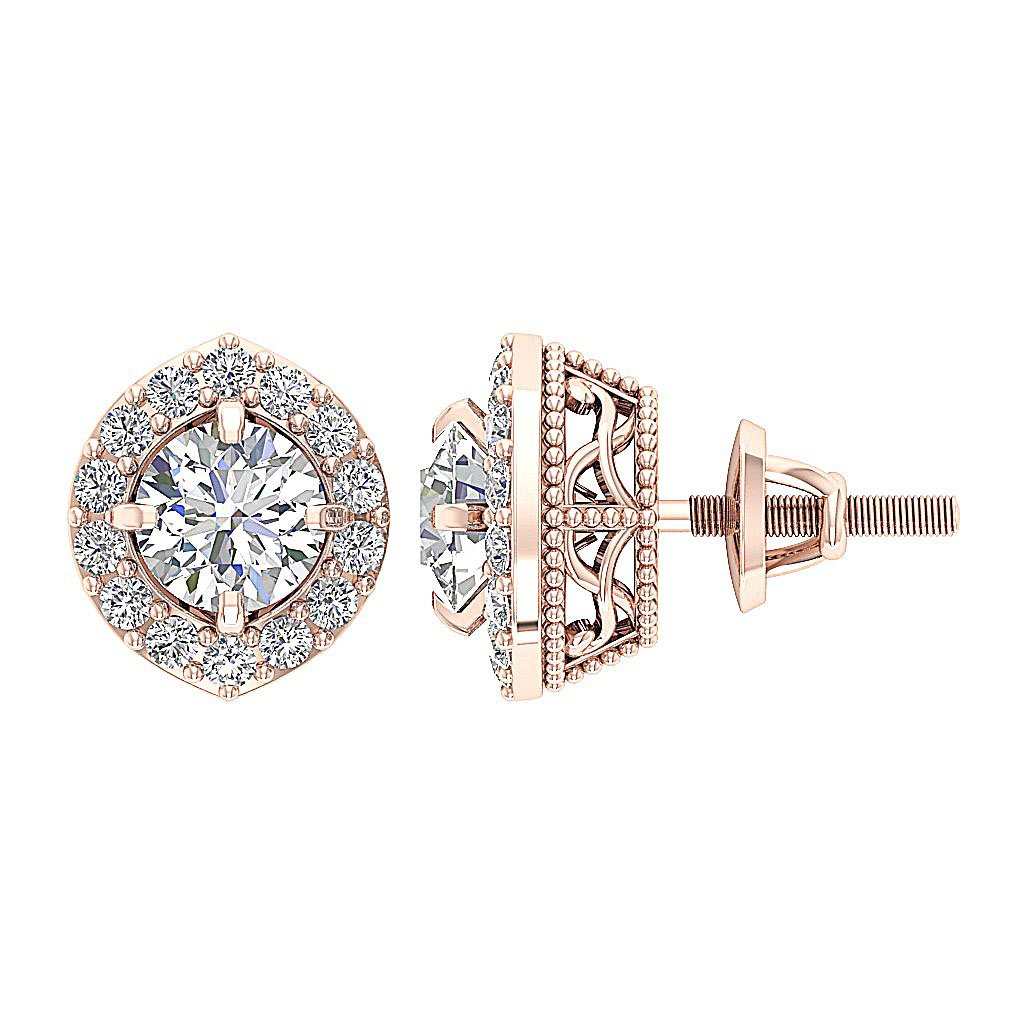 14k/18k White Gold Real Diamond I1 G 1.40Ct Removable Jacket Halo Solitaire Stud Earring Prong Set
