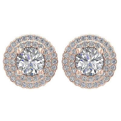 Designer Halo Solitaire Studs Earrings I1 G 1.50 Ct 14k/18k Solid Gold Round Diamonds Prong Set