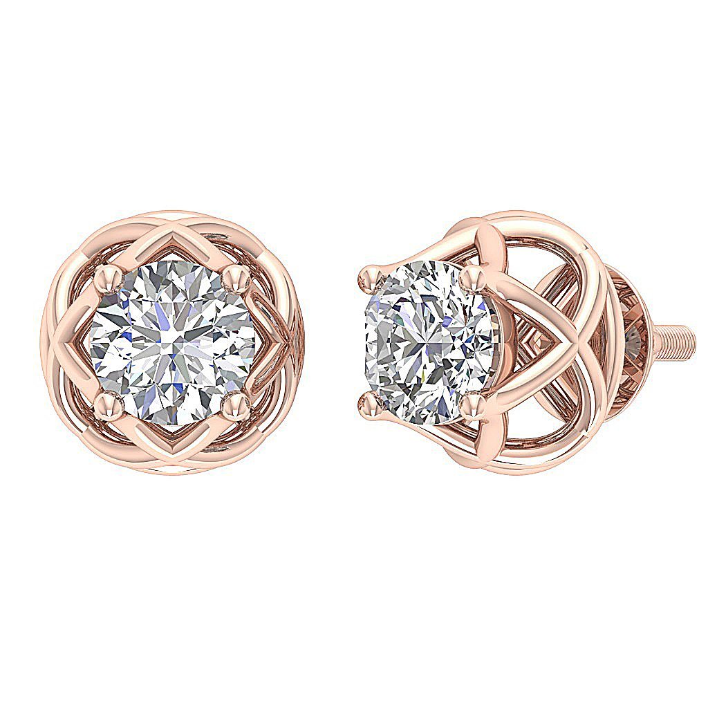 14k/18k Rose Gold SI1/I1 G 2.00 Ct Solitaire Studs Wedding Earrings Genuine Diamond Prong Set