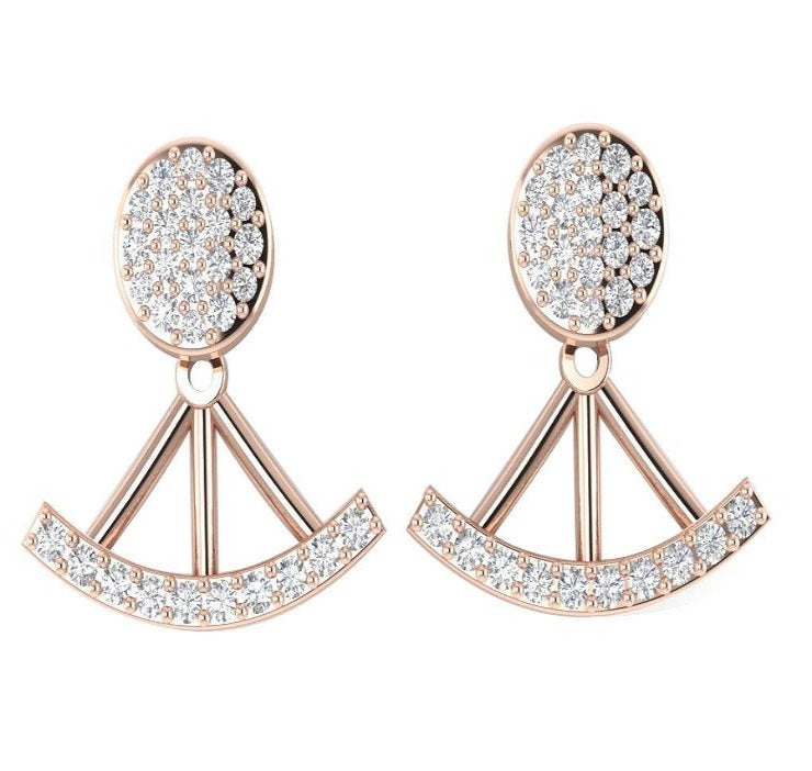 14k/18k Solid Gold Natural Diamonds I1 G 0.40 Ct Removable Jacket Studs Earrings Prong Set 13.78MM