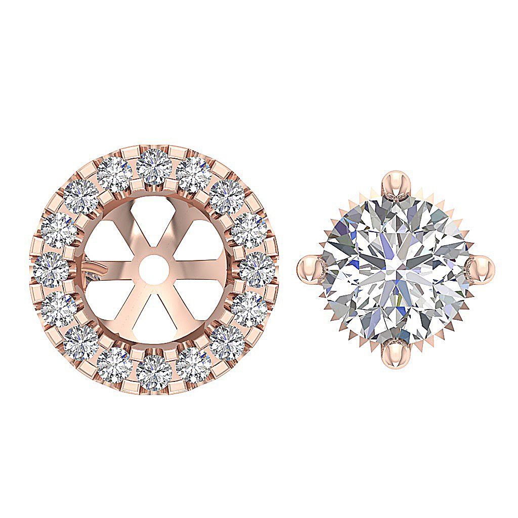 14k/18k Solid Gold Round Diamond SI1 G 1.30Ct Removable Jacket Halo Solitaire Stud Earring Prong Set
