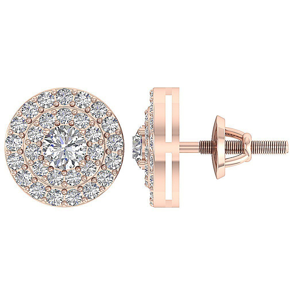 Halo Solitaire Studs Earrings I1 G 1.00 Ct 14k/18k Solid Gold Natural Diamonds