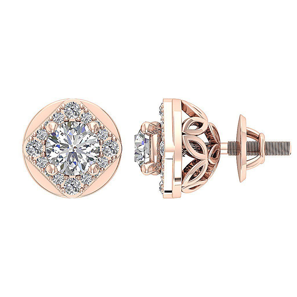 Designer Halo Solitaire Studs Earrings SI1 G 1.50 Ct 14k/18k Solid Gold Natural Diamond