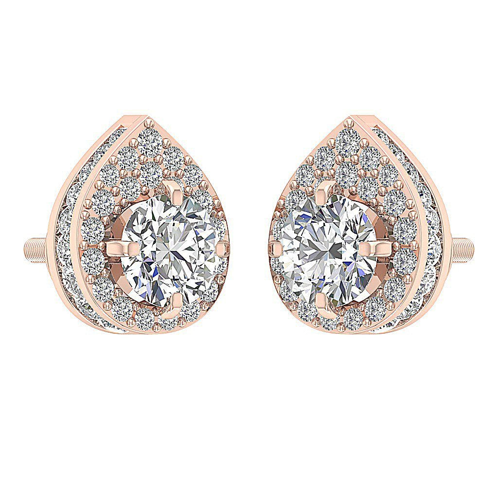 14k/18k Yellow Gold Round Diamond I1 G 1.75Ct Removable Jacket Halo Solitaire Stud Earring 7.80MM