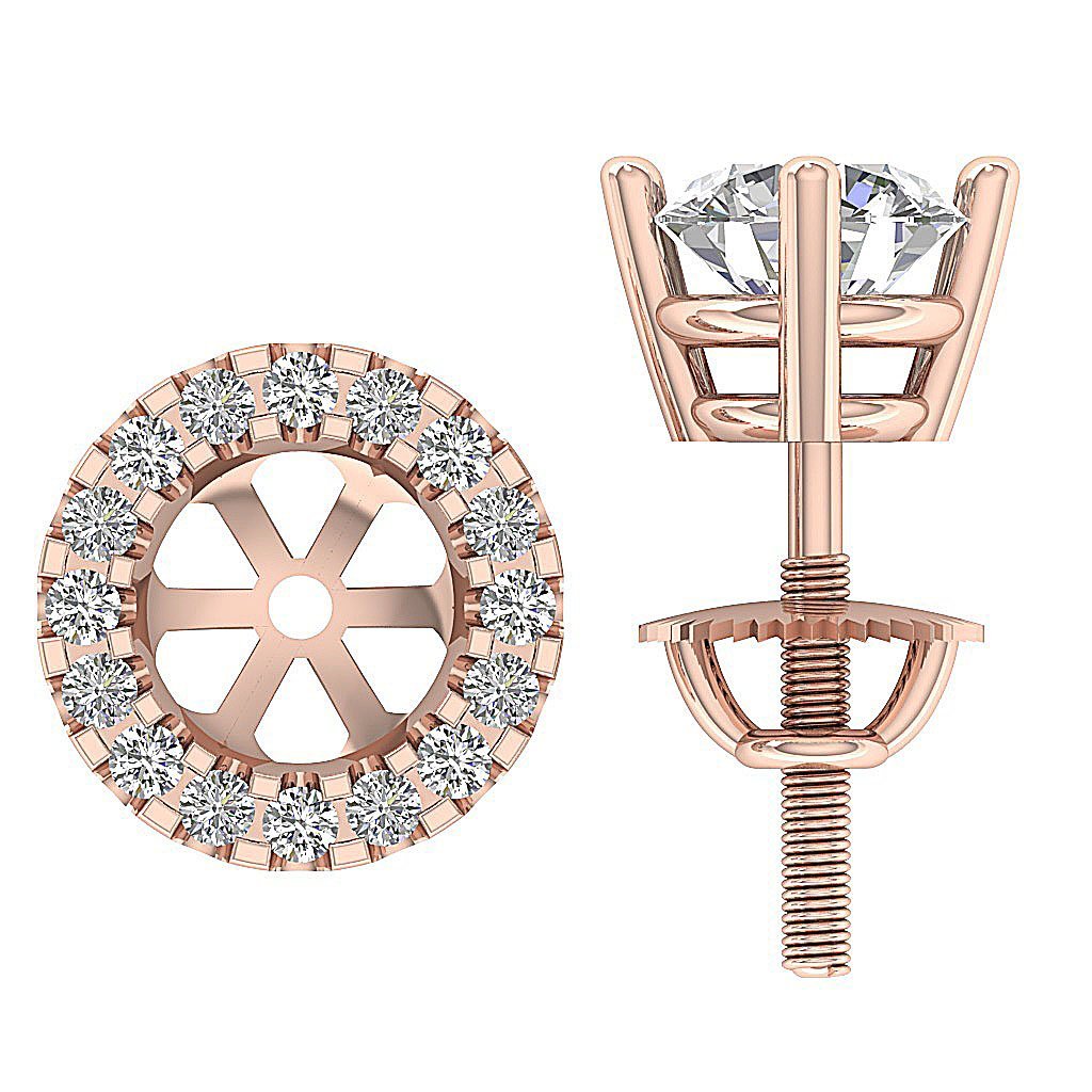 14k/18k Solid Gold Round Diamond SI1 G 1.30Ct Removable Jacket Halo Solitaire Stud Earring Prong Set