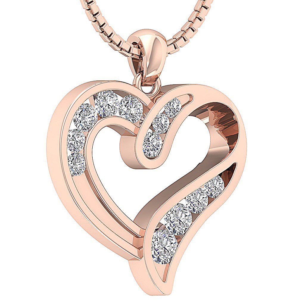 14kRoseGoldRoundCutDiamondHeartPendants