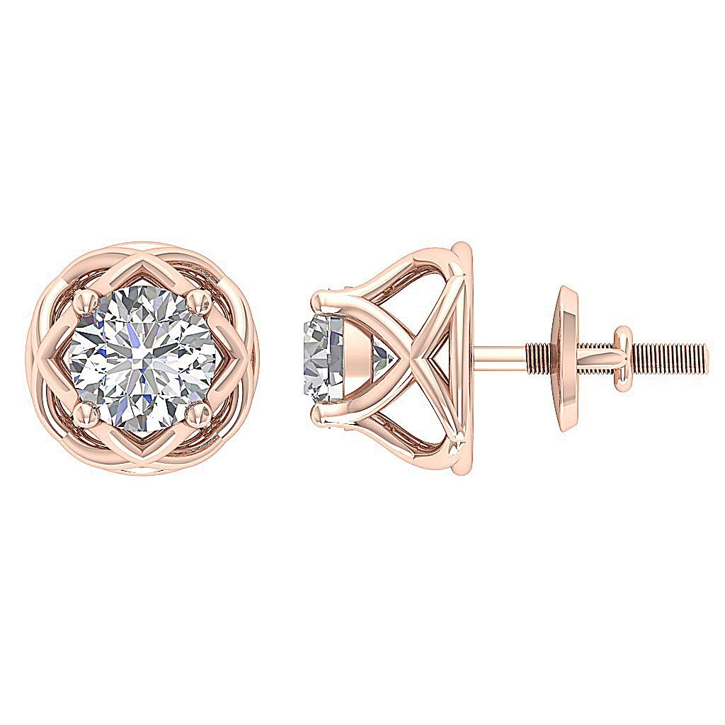 14k/18k Rose Gold SI1/I1 G 2.00 Ct Solitaire Studs Wedding Earrings Genuine Diamond Prong Set