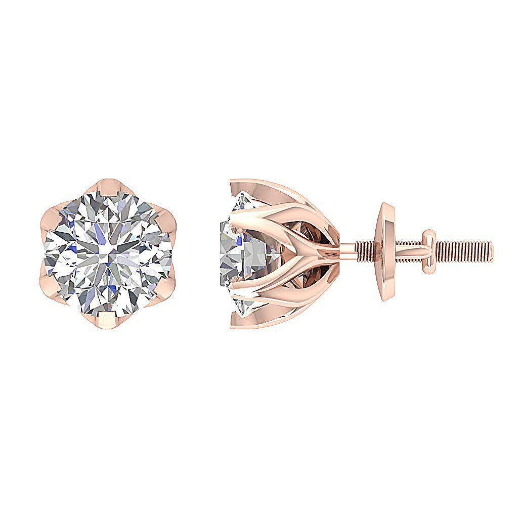 Designer Solitaire Studs Earrings 14k/18k Solid Gold I1 G 1.00 Ct Round Cut Diamonds