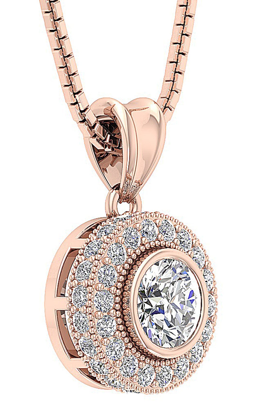 Halo Cluster Pendants Prong Bezel Set Round Diamond I1/SI1 G 1.00 Carat 14k/18k Solid White Gold