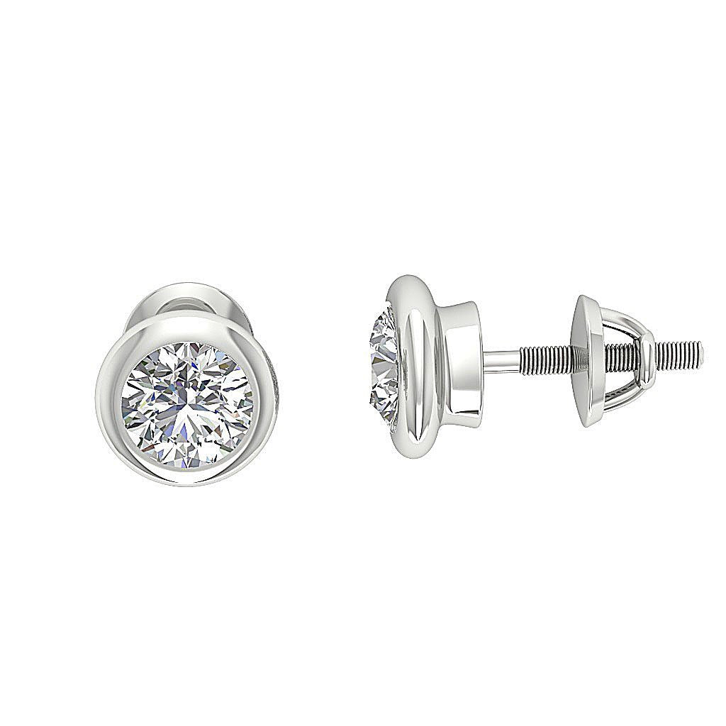 14k/18k Rose Gold Solitaire Studs Anniversary Earrings Round Diamond SI1 G 1.00 Ct Bezel Set