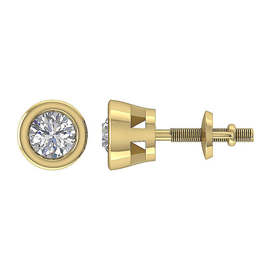 14k/18k Rose Gold Solitaire Studs Wedding Earrings Genuine Diamond SI1 G 0.75 Ct Bezel Set