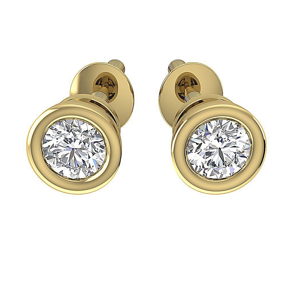 14k/18k Rose Gold Solitaire Studs Wedding Earrings Genuine Diamond SI1 G 0.75 Ct Bezel Set