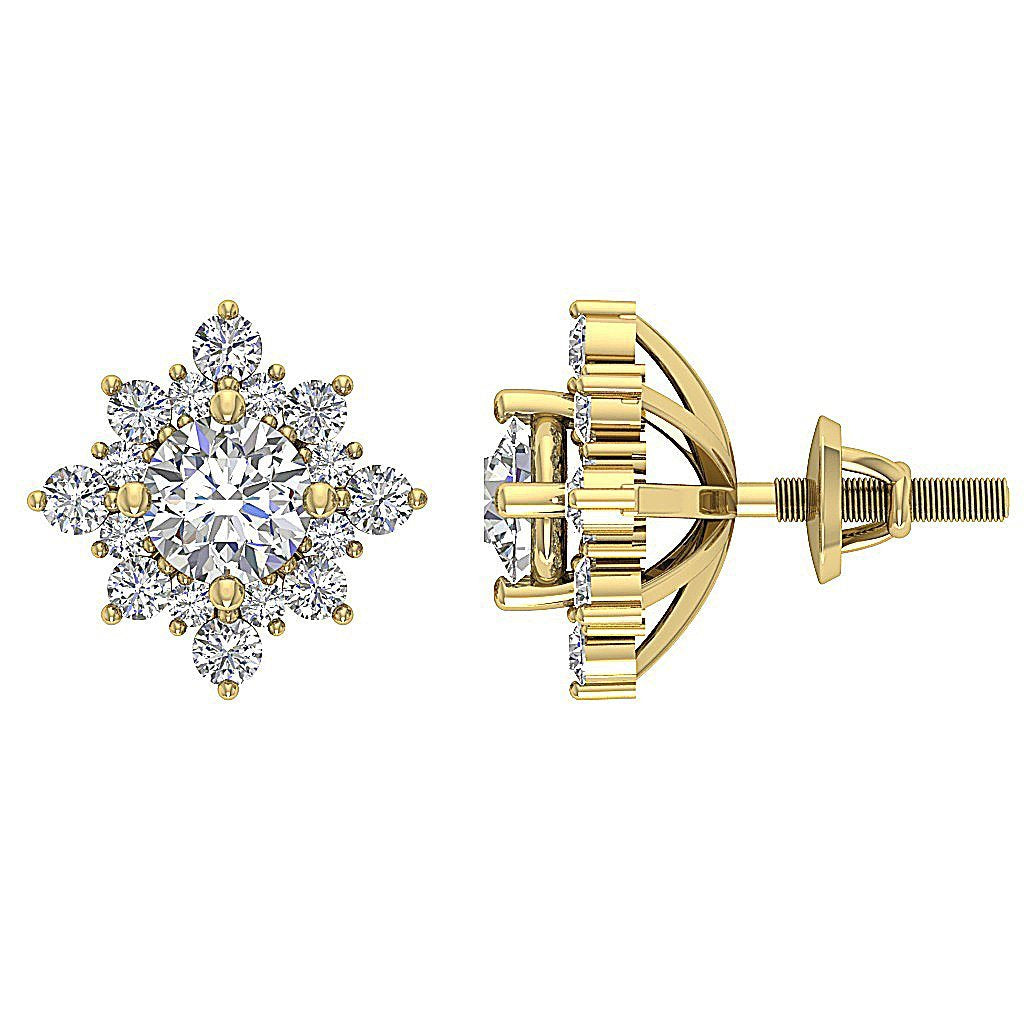 Designer Halo Solitaire Stud Earring 14k/18k Solid Gold Round Diamond SI1 G 1.80Ct