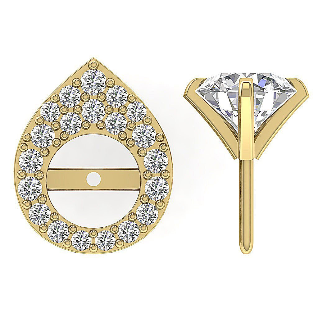 14k/18k Yellow Gold Round Diamond I1 G 1.75Ct Removable Jacket Halo Solitaire Stud Earring 7.80MM