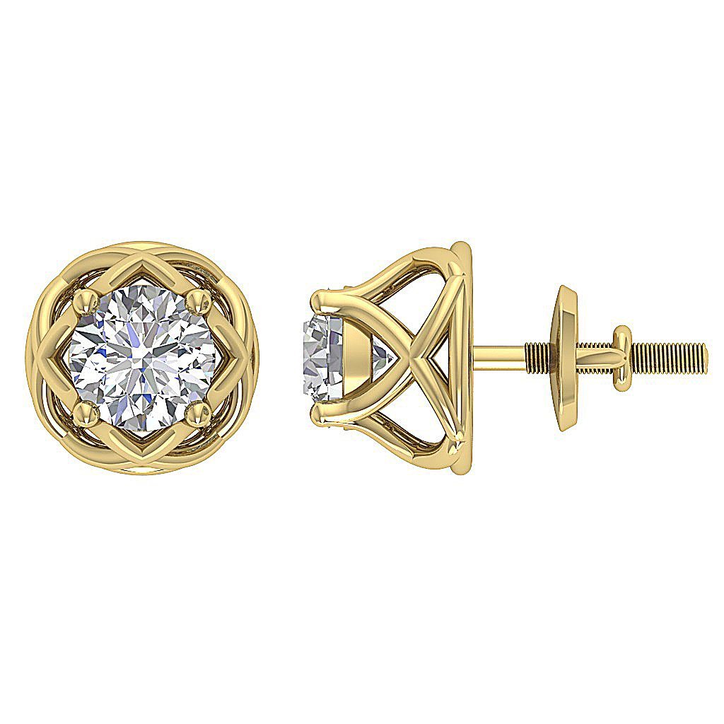 14k/18k Rose Gold SI1/I1 G 2.00 Ct Solitaire Studs Wedding Earrings Genuine Diamond Prong Set