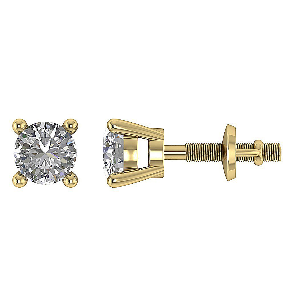 Solitaire Studs Earrings 14k / 18k Gold Natural Round Cut Diamond I1 G 0.60 Ct