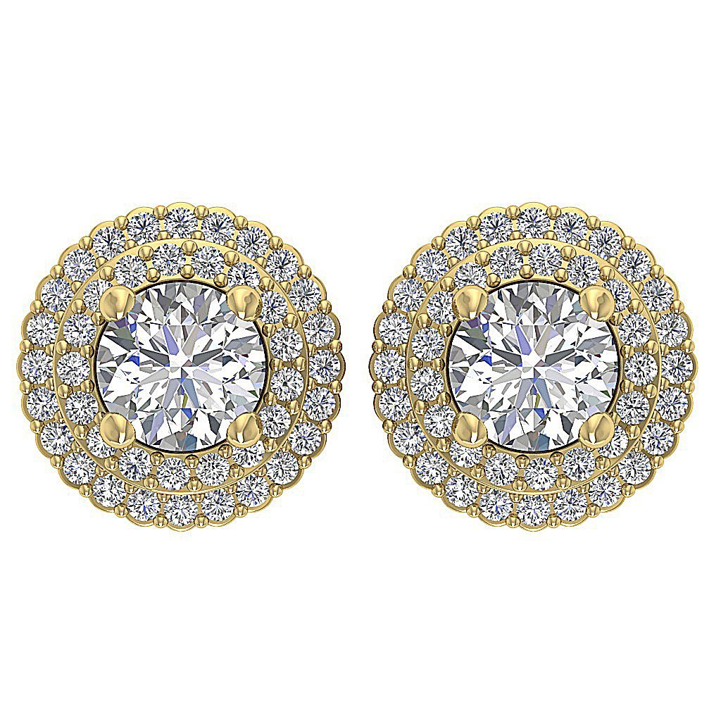 Designer Halo Solitaire Studs Earrings I1 G 1.50 Ct 14k/18k Solid Gold Round Diamonds Prong Set