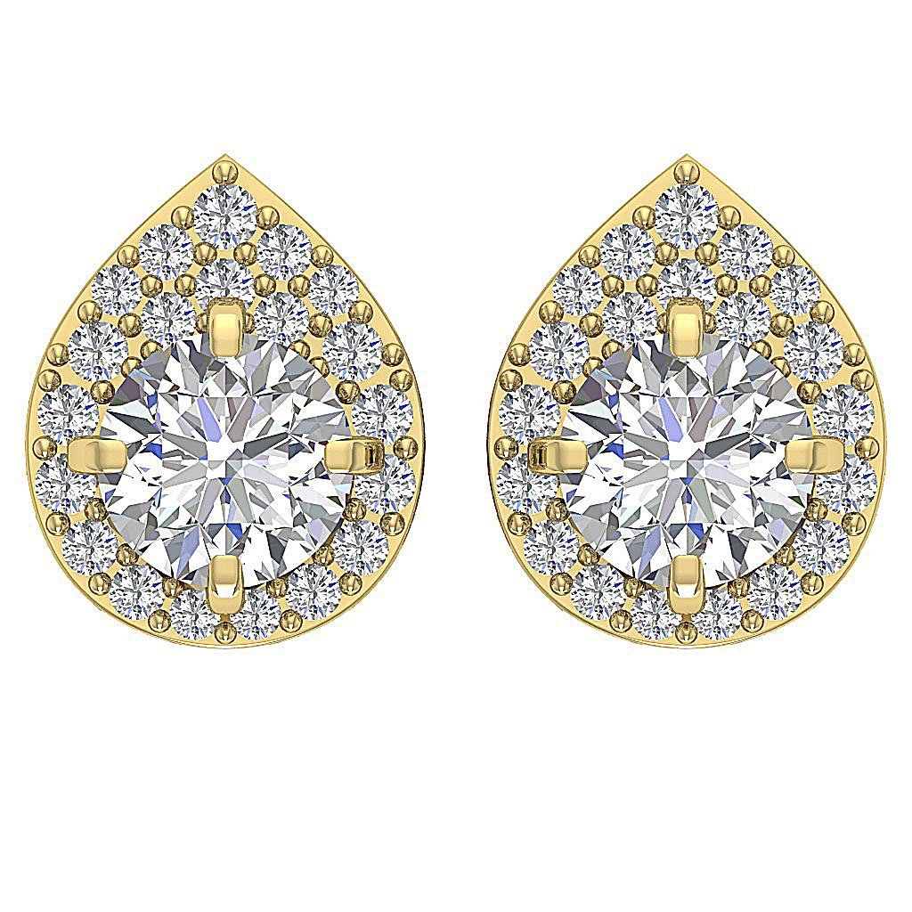 14k/18k Yellow Gold Round Diamond I1 G 1.75Ct Removable Jacket Halo Solitaire Stud Earring 7.80MM
